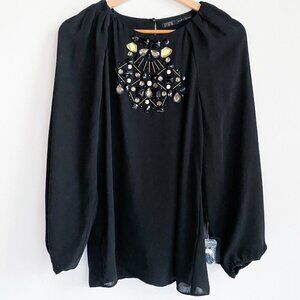 Zara Black Beaded embellished Chiffon Blouse M